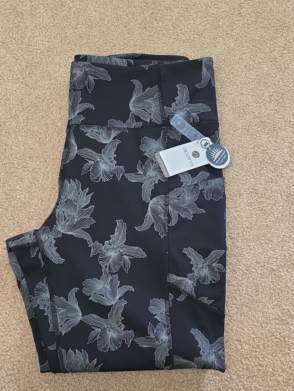 Apana Athletic Yoga Pants Black Floral Active Leggings, XXL